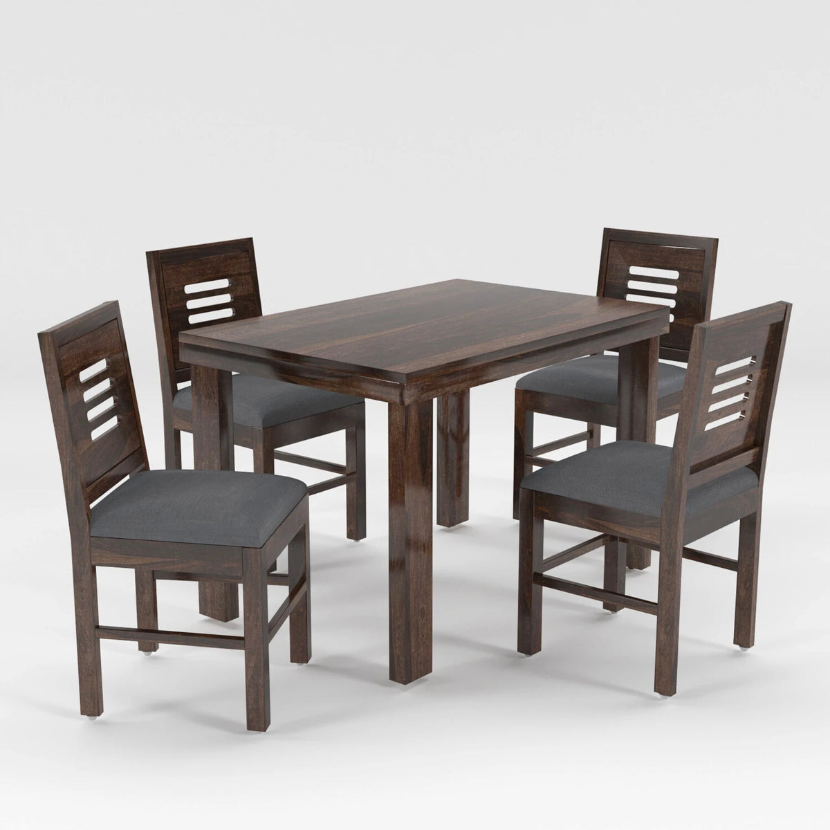 6 Seater Sheesham Wood Dining Table Set with Grey Chairs