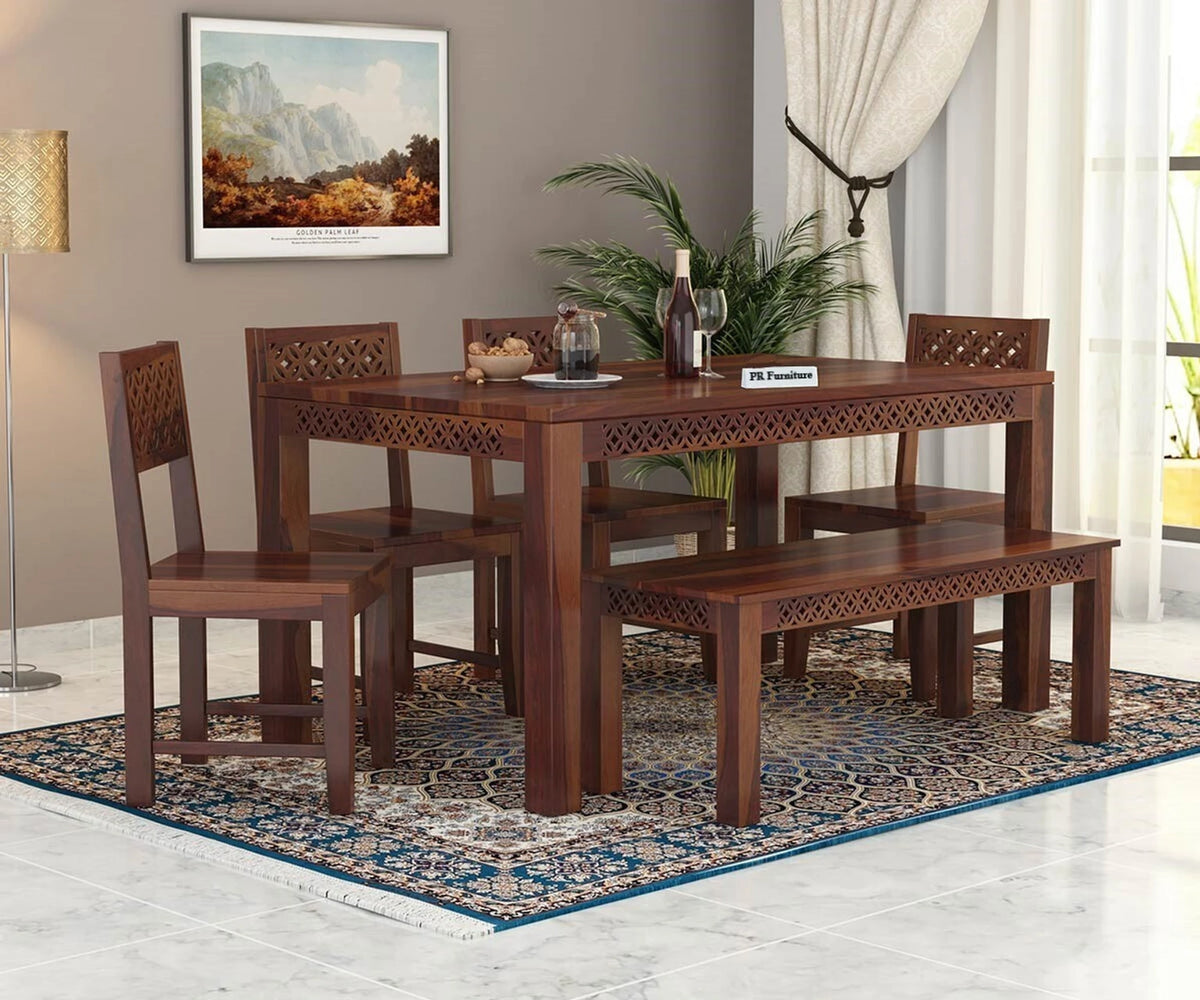 Solid Wood Dining Table Set with Chairs & Bench