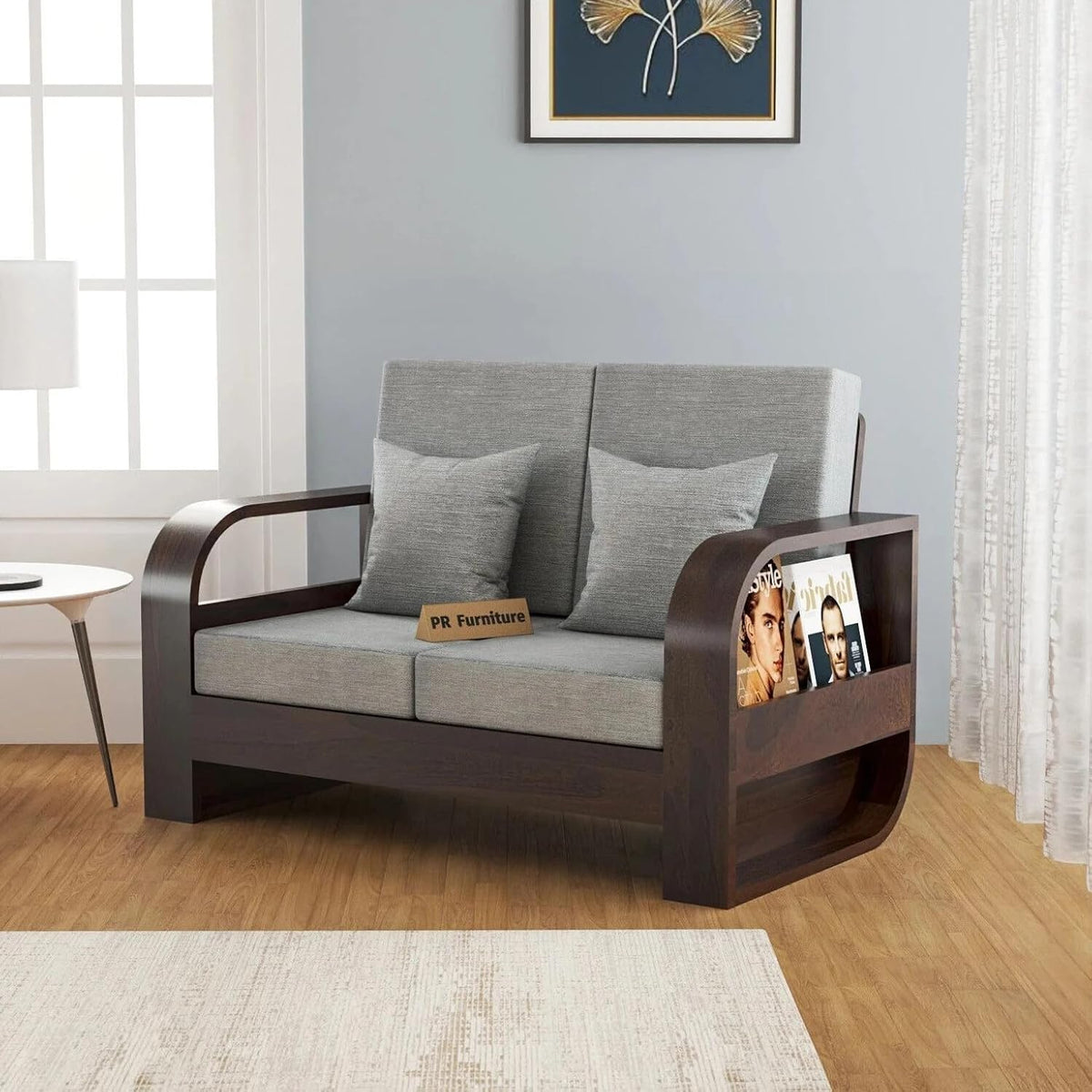 Homelry Grey 2 Seater Wooden Sofa