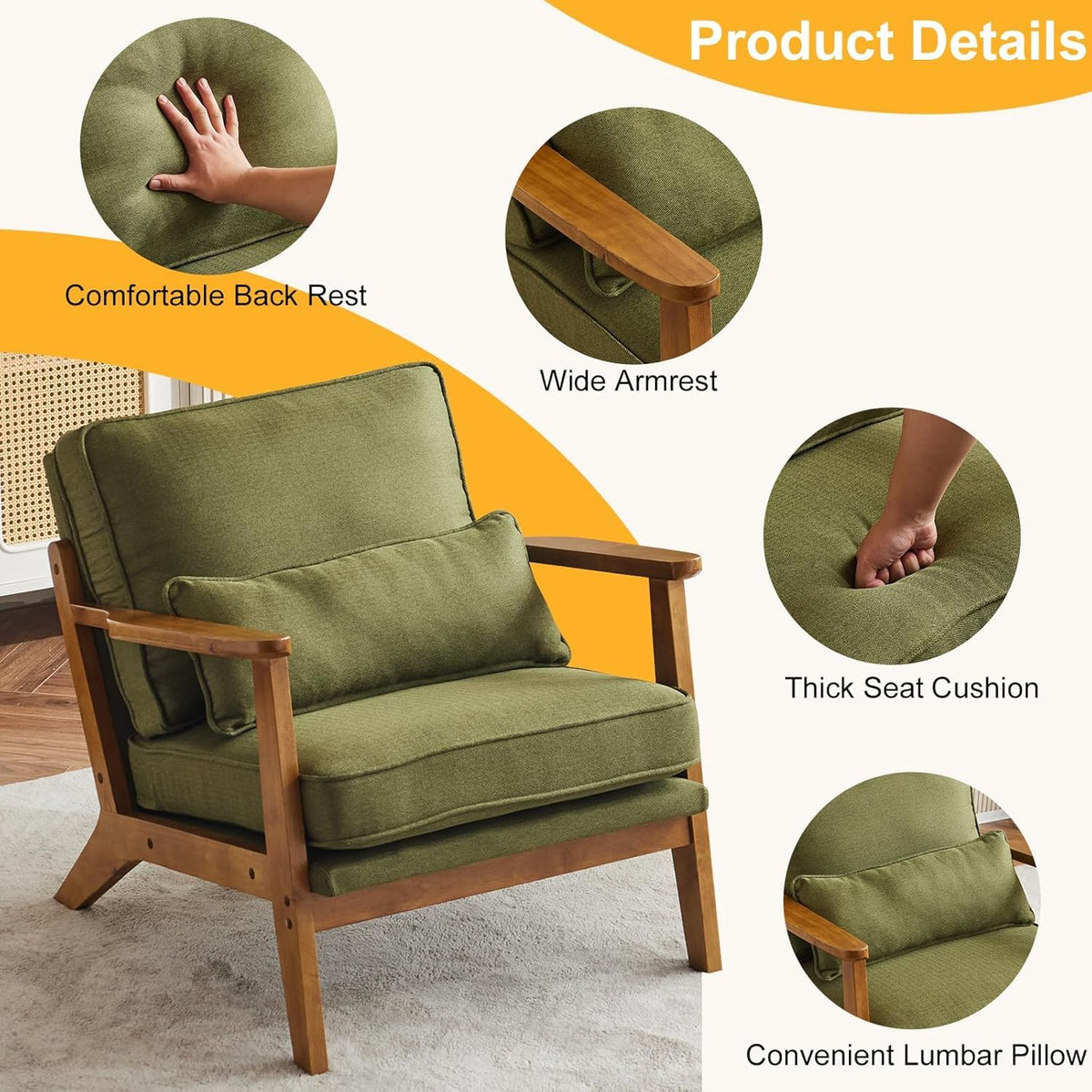 Homelry Solid Wood Upholstered Lounge Accent Chair