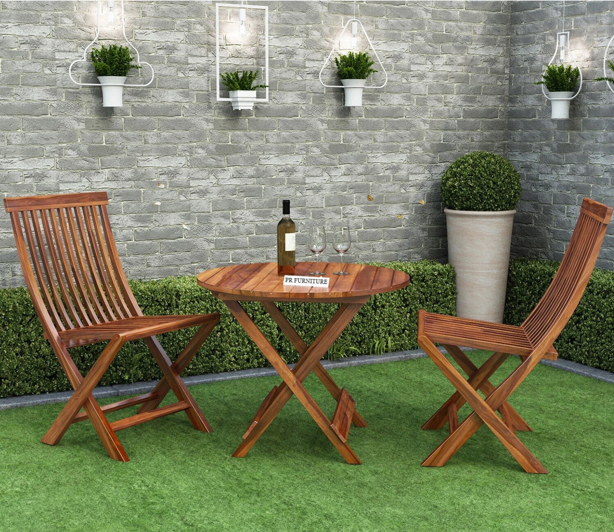 Sheesham Wood Outdoor Bistro Set with 2 Chairs