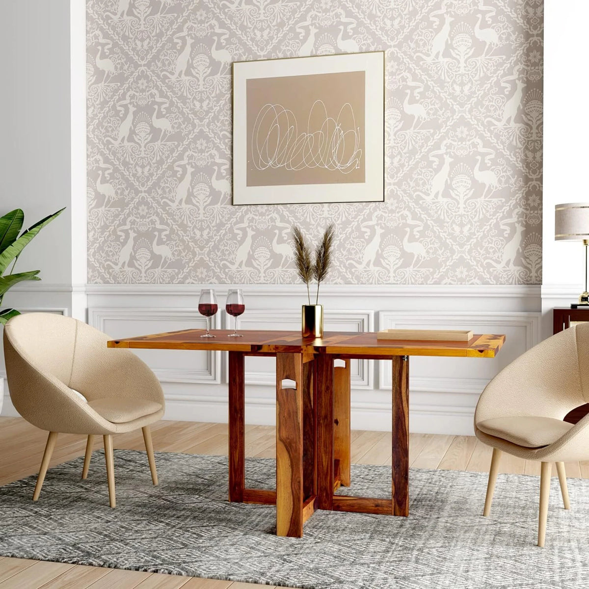 6 Seater Sheesham Wood Dining Table Set