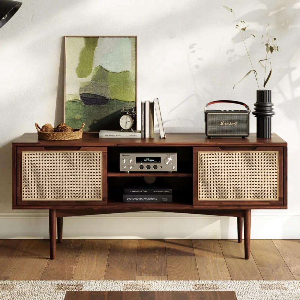 Homelry Solid Sheesham Wood Cane TV Unit with Storage