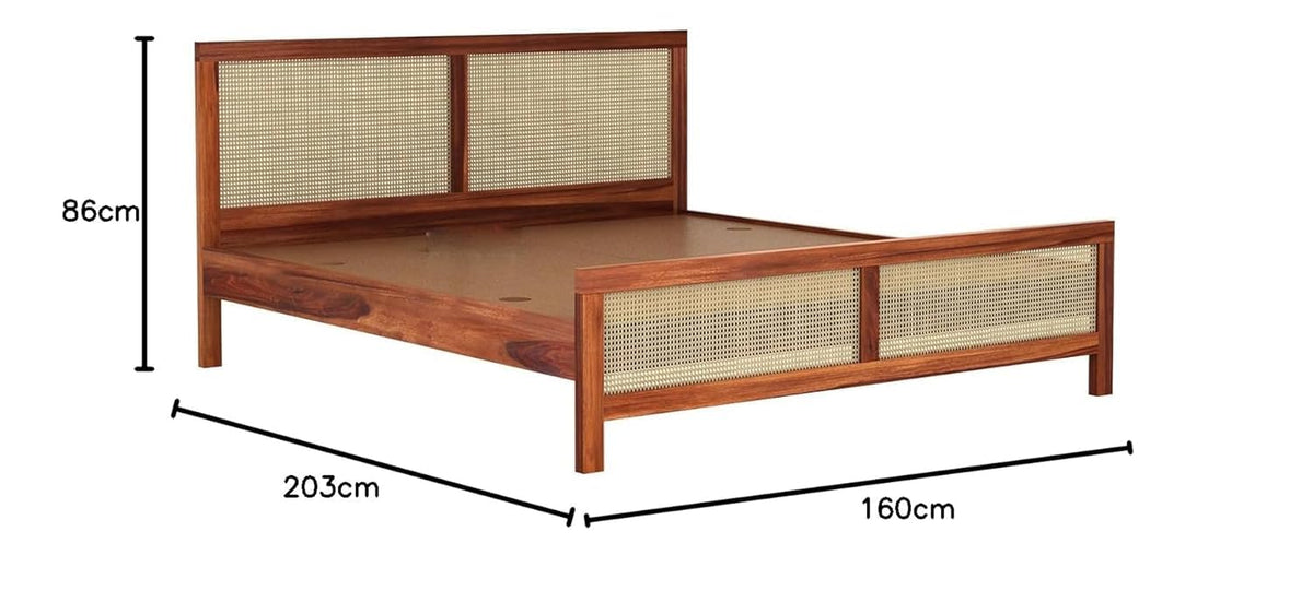 Homelry Solid Sheesham Wood Cane Bed | Modern Wooden Bed