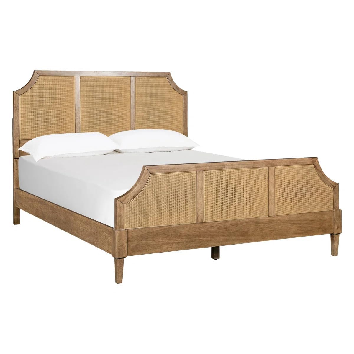 Natural Wood Cane Bed with Woven Rattan Headboard & Footboard