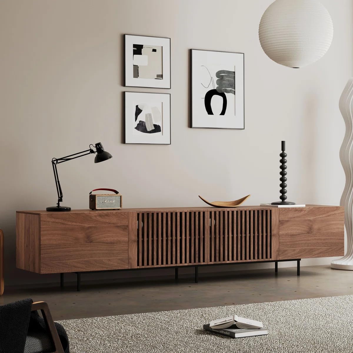 Homelry Solid Sheesham Wood TV Unit with Slatted Doors