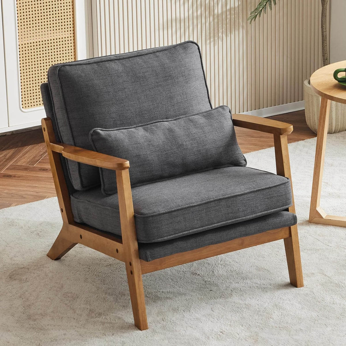 Homelry Solid Wood Upholstered Accent Lounge Chair – Dark Grey