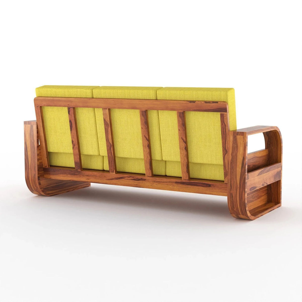Lemon Yellow Wooden 3 Seater Sofa with Cushions