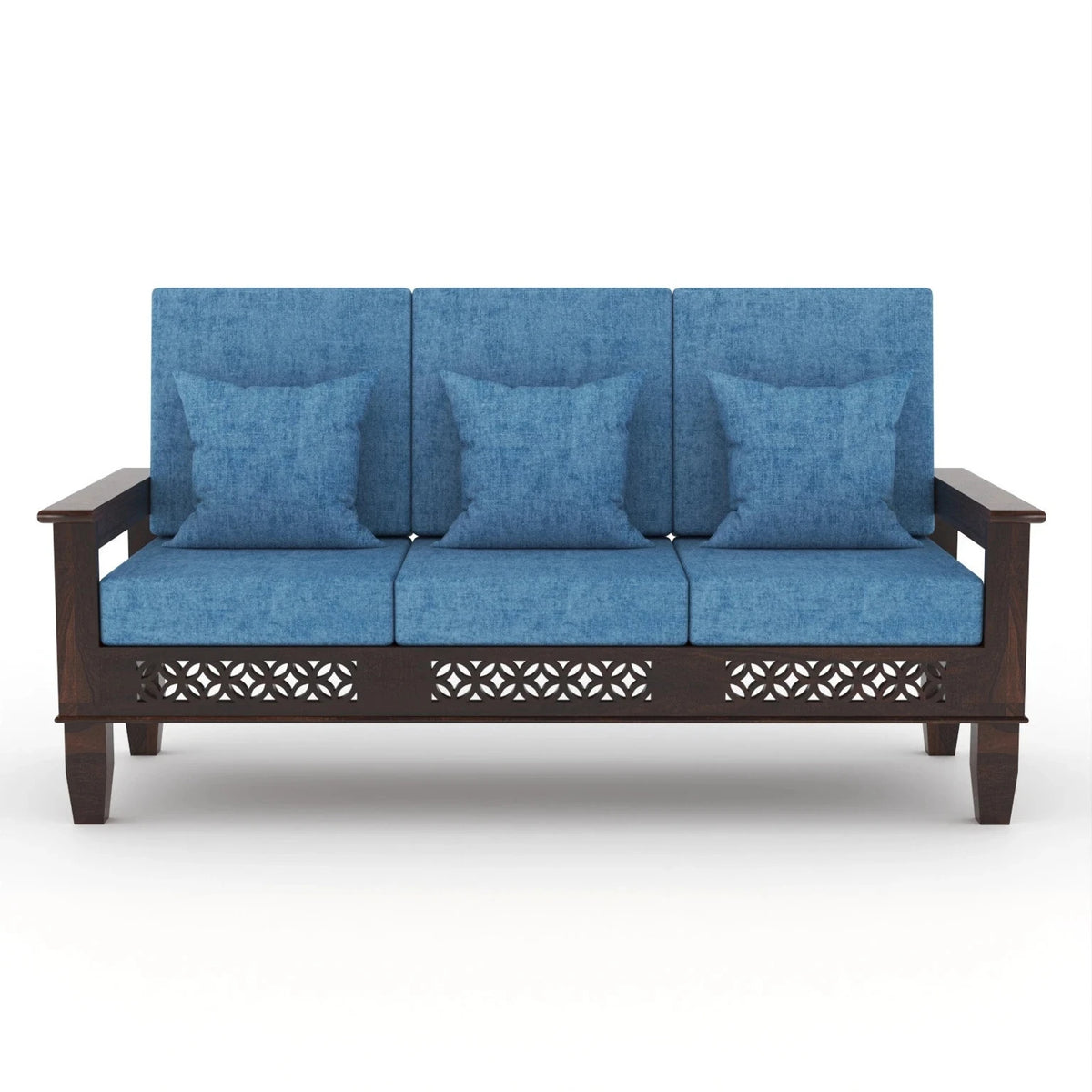 Blue Wooden Sofa Set with 3 Seater, Chair & Table