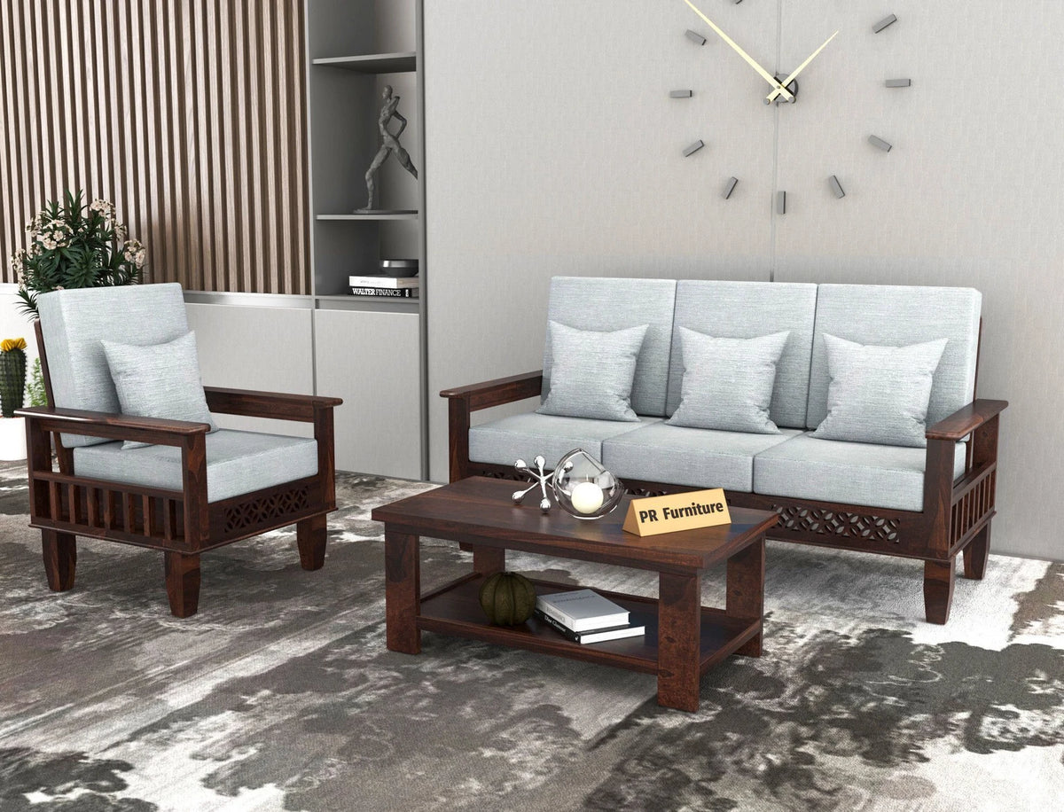 Solid Wood 3+1 Sofa Set with Cushioned Seating