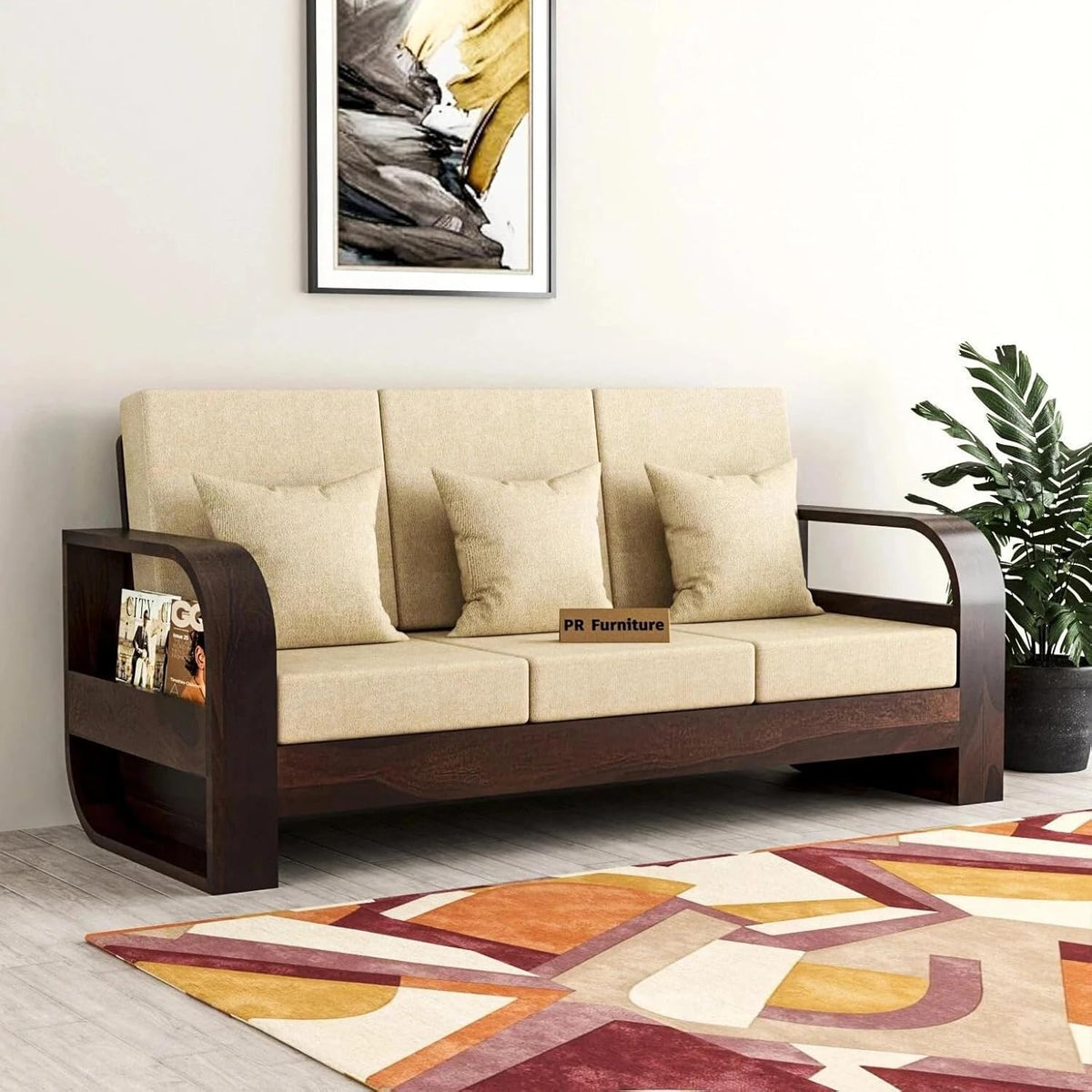 Homelry Sheesham Wood 3 Seater Sofa
