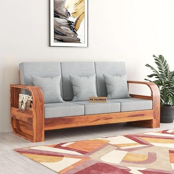 Homelry Grey 3 Seater Wooden Sofa