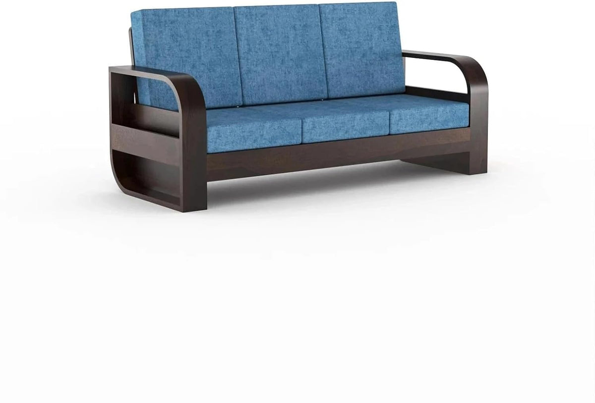 Homelry Blue 3 Seater Wooden Sofa