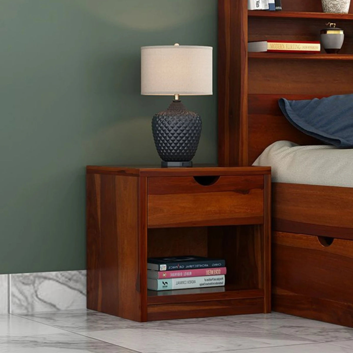 Sheesham Wood Bedside Table with Drawer