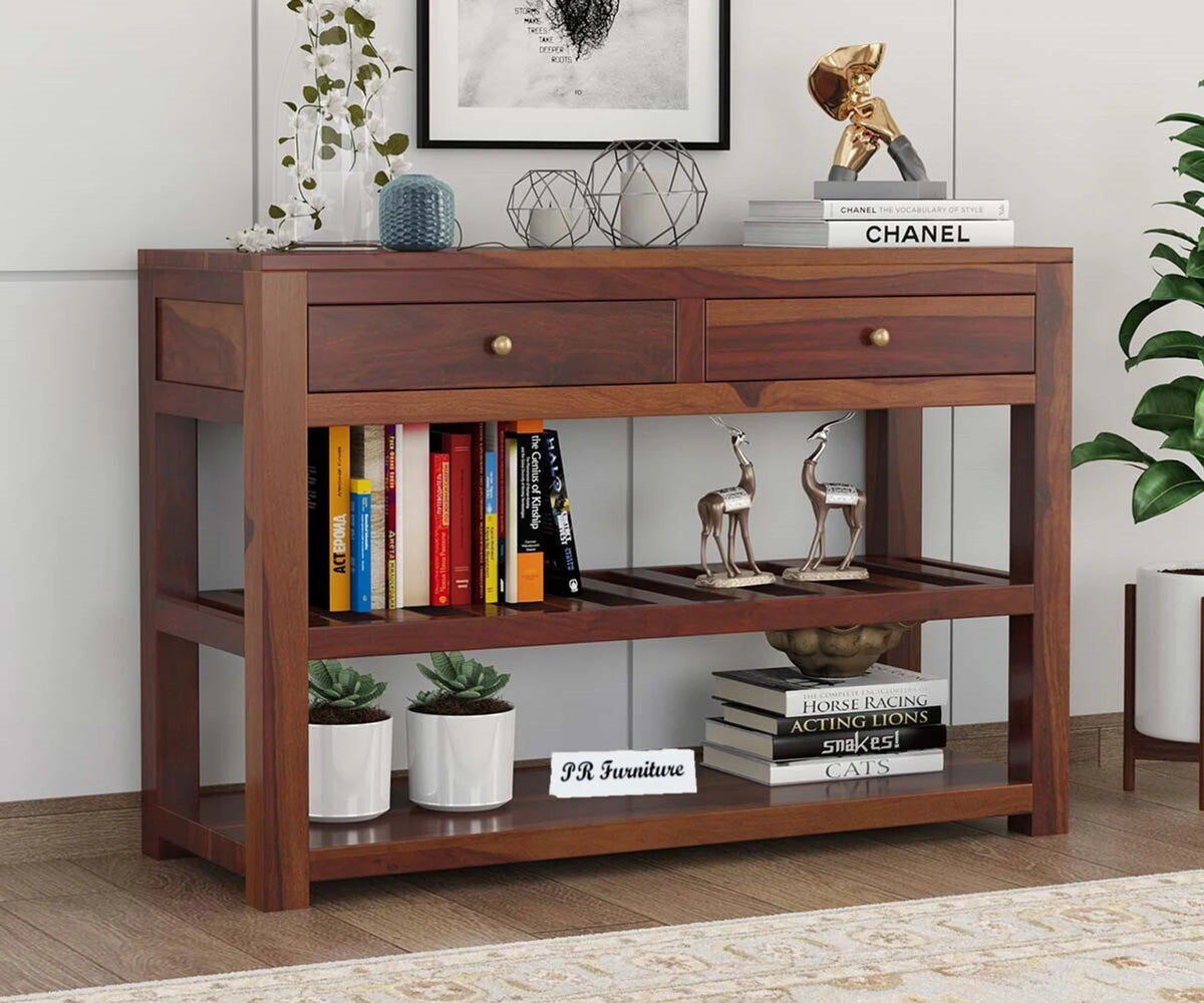 Sheesham Wood Console Table with 2 Drawers