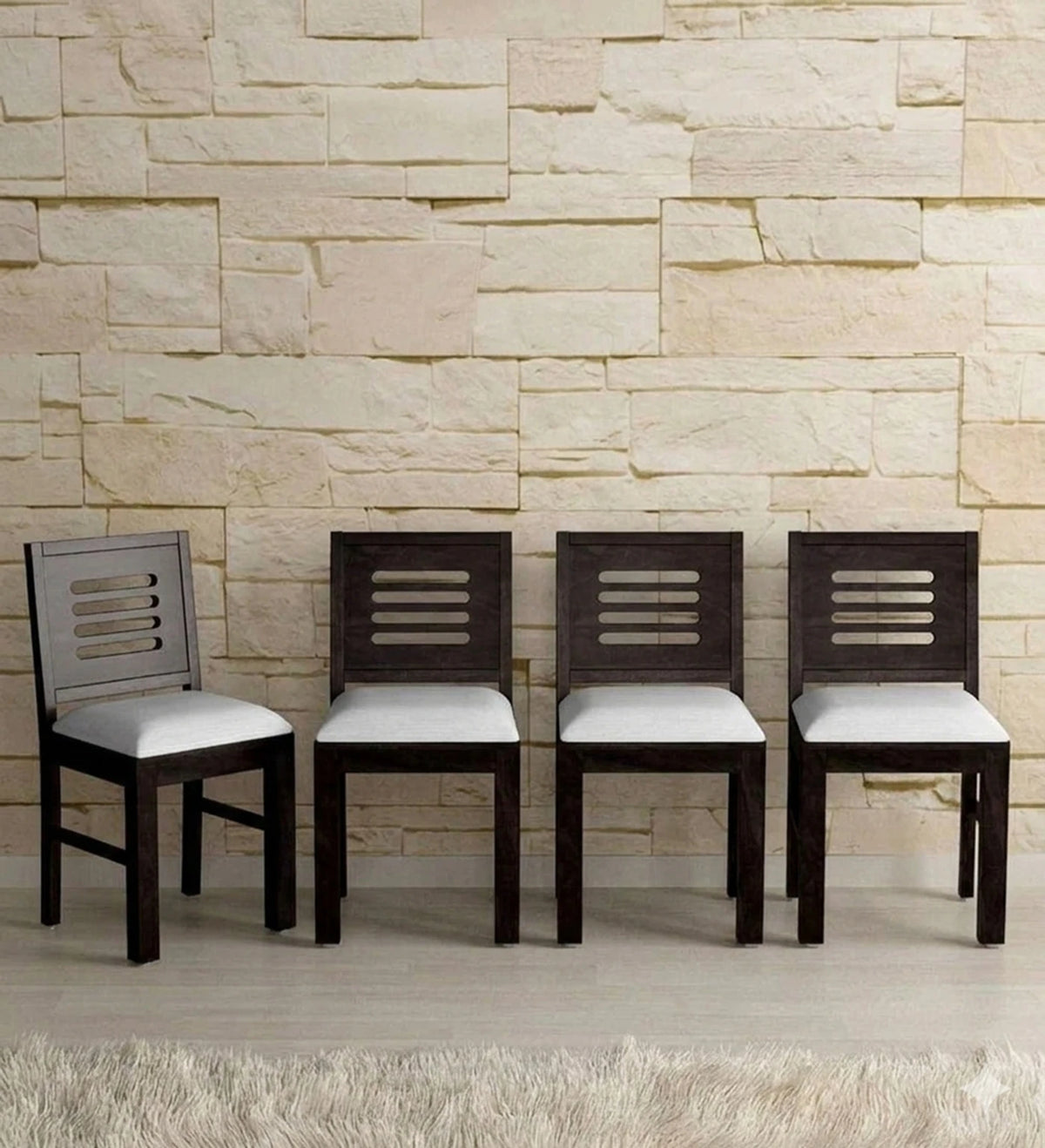 Off-White Cushion Wooden Dining Chair