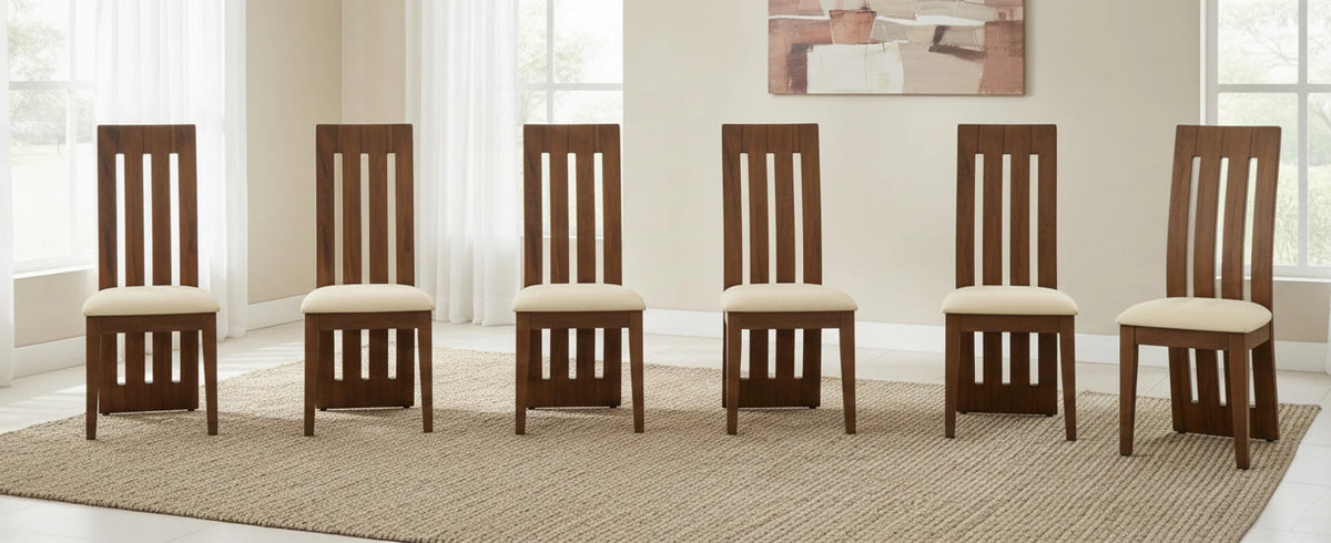Sheesham Wood Dining Chairs Set of 6 with Cream Cushions