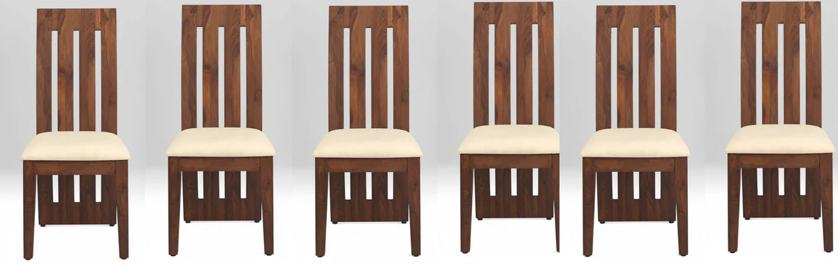 Sheesham Wood Dining Chairs Set of 6 with Cream Cushions