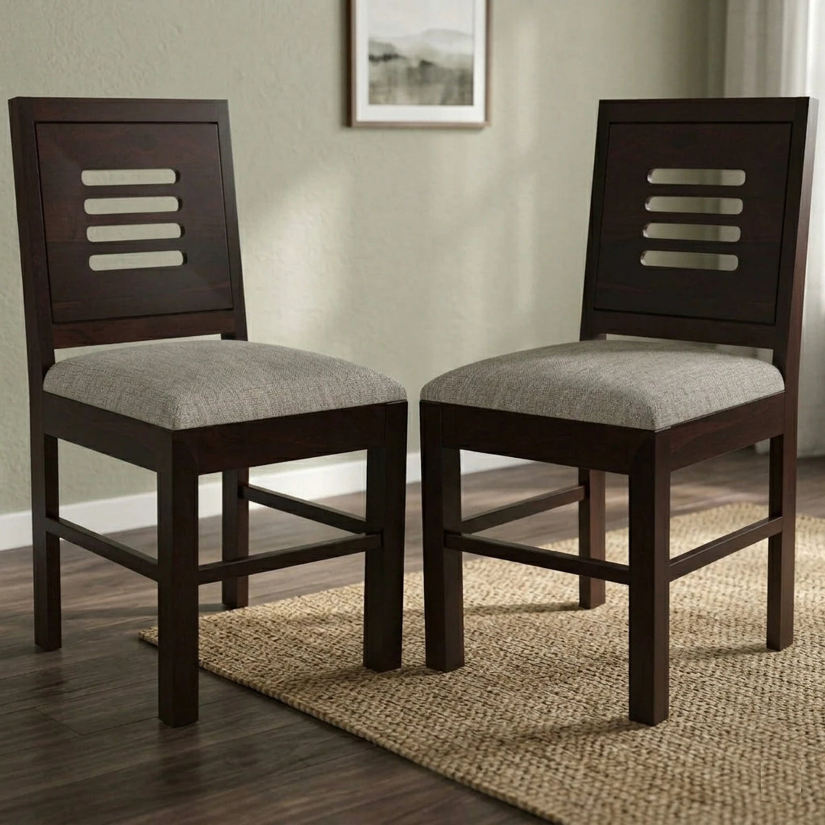 Sheesham Wood Dining Chair with Beige Upholstered Seat