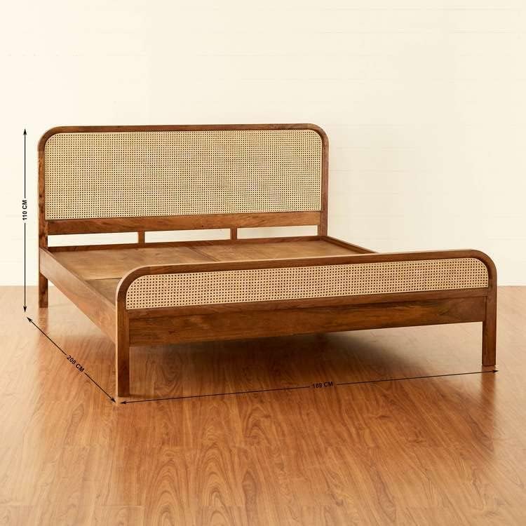 Homelry Solid Sheesham Wood Cane Bed with Curved Headboard |