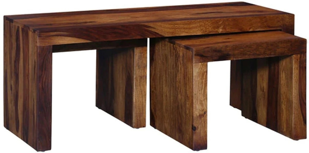 Solid Sheesham Wood Coffee Table with Nested Stool