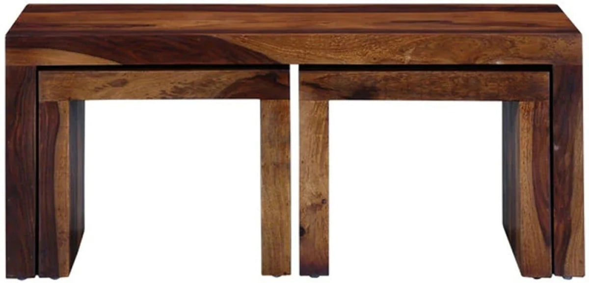 Sheesham Wood Coffee Table Set with Nested Stools