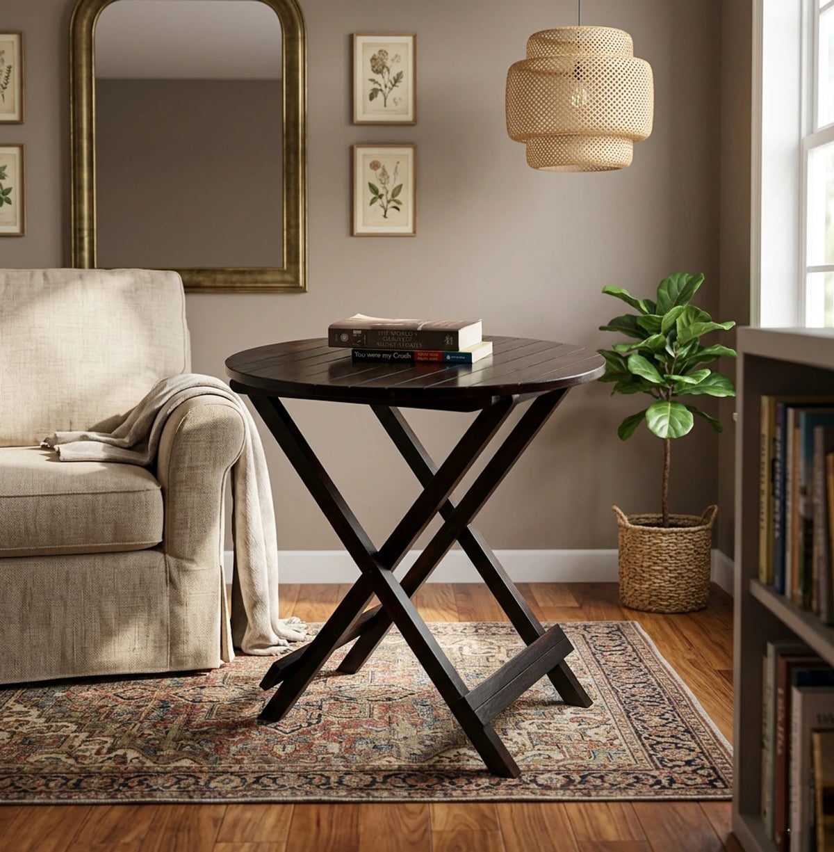 Solid Sheesham Wood Round Folding Coffee Table