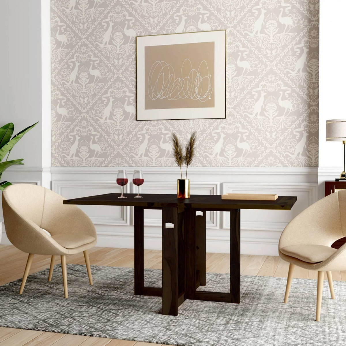6 Seater Sheesham Wood Dining Table – Walnut Finish