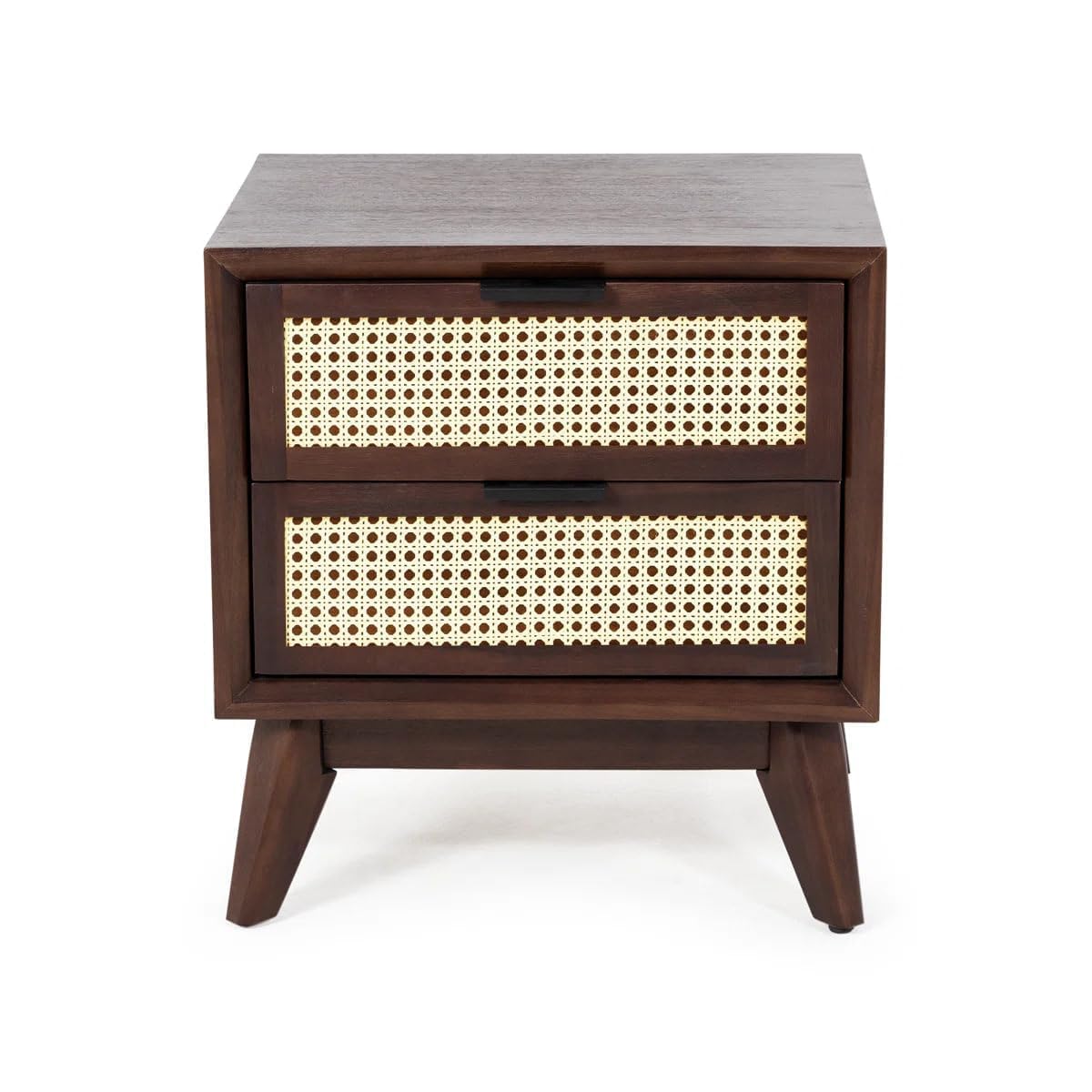 Homelry Solid Wood & Rattan Bedside Table with 2 Drawers