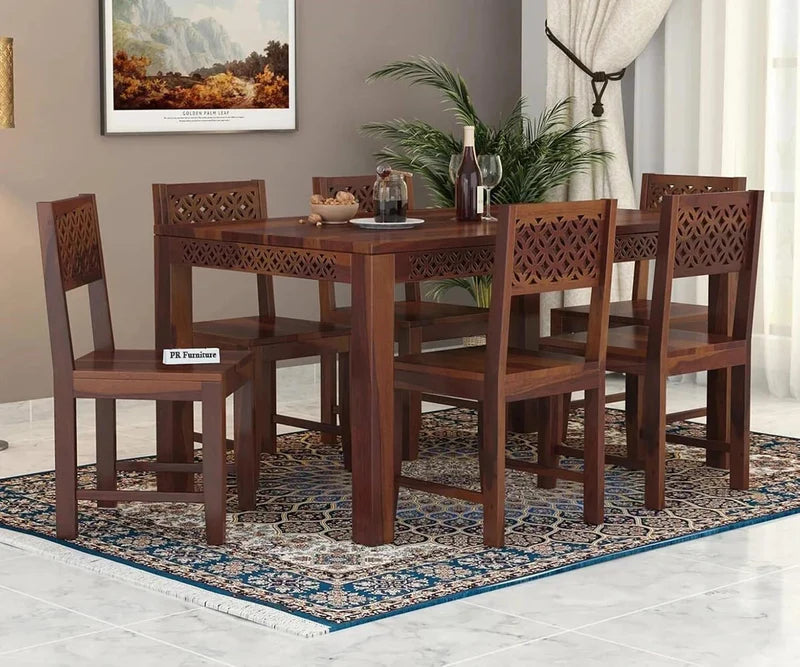 Homelry Solid Sheesham Wood 6 Seater Dining Table Set – Wooden Chairs