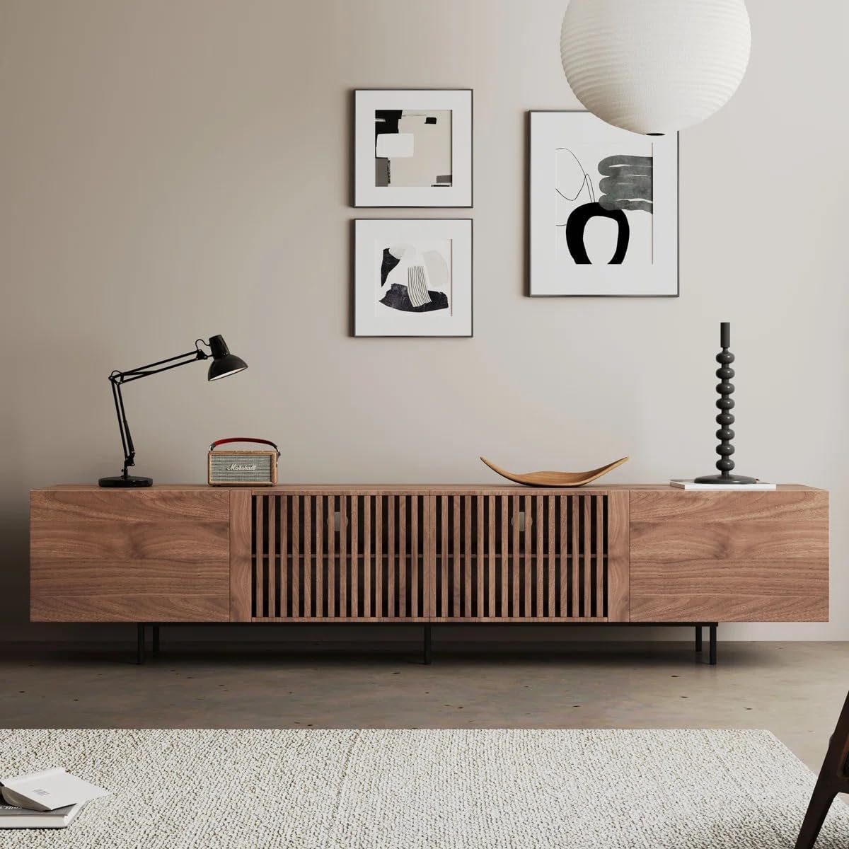 Homelry Solid Sheesham Wood TV Unit with Slatted Doors