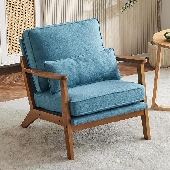 Homelry Solid Wood Upholstered Accent Lounge Chair – Blue