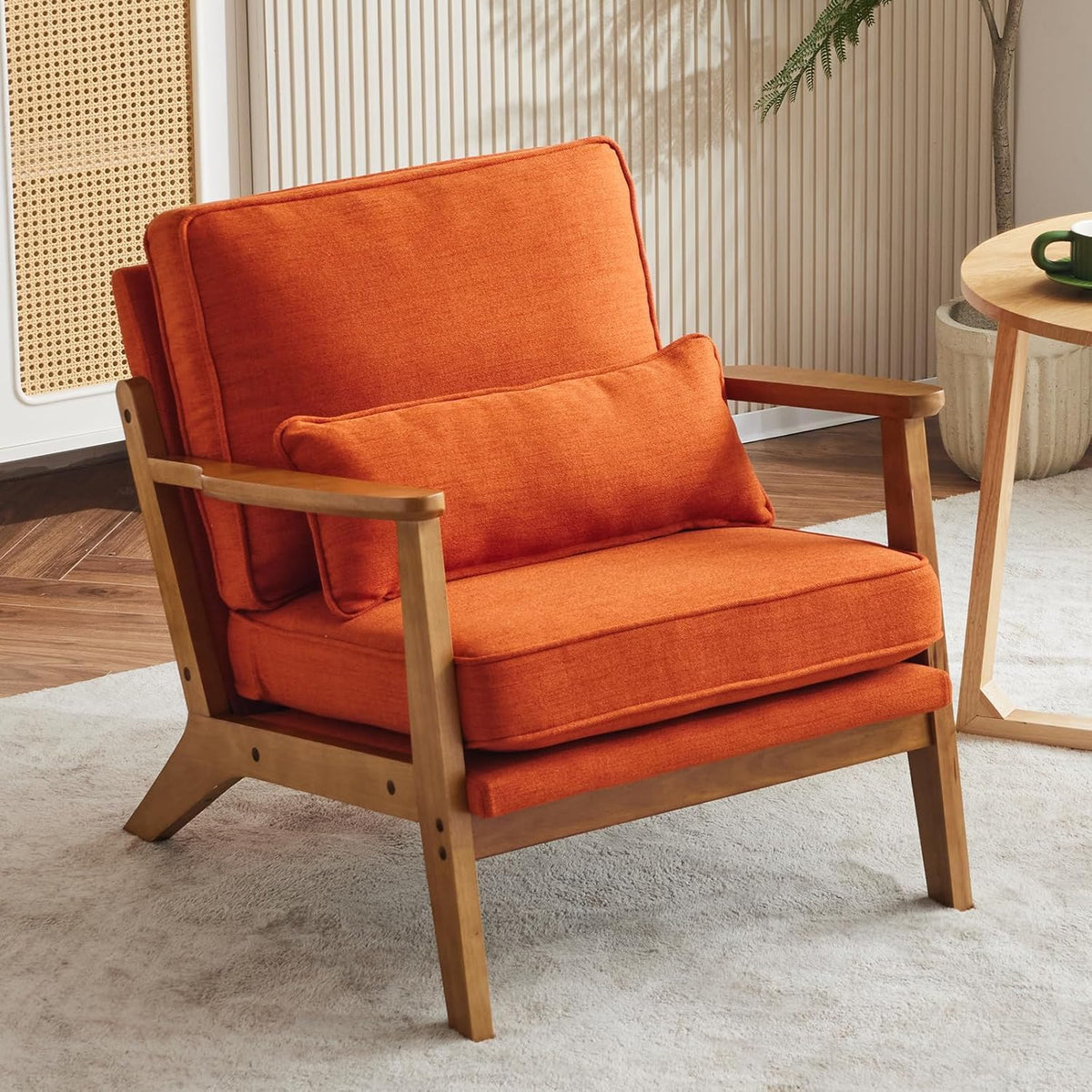 Homelry Solid Wood Upholstered Accent Lounge Chair – Orange