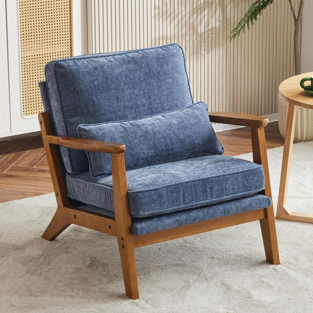 Homelry Solid Wood Upholstered Accent Lounge Chair – Grey Blue