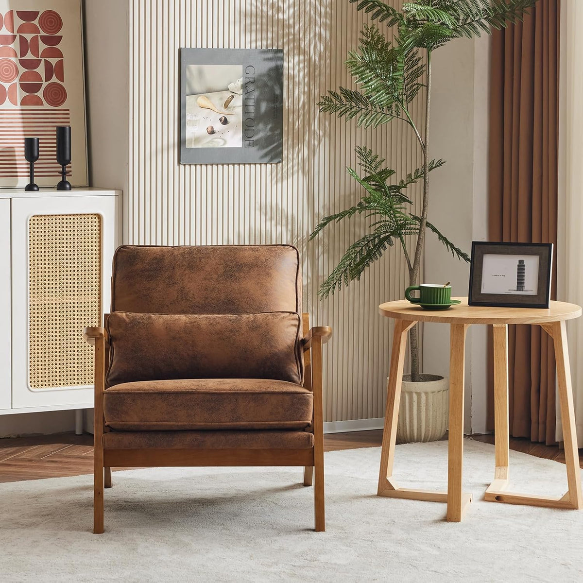 Homelry Solid Wood Upholstered Accent Lounge Chair