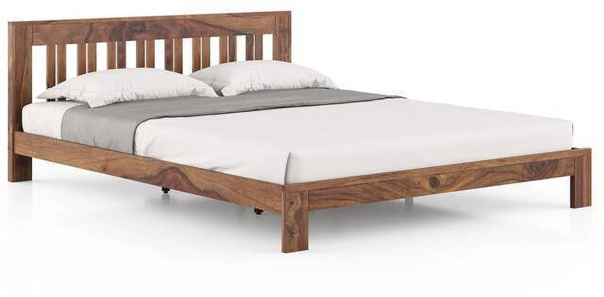 Modern Wooden King Size Bed with Slatted Headboard