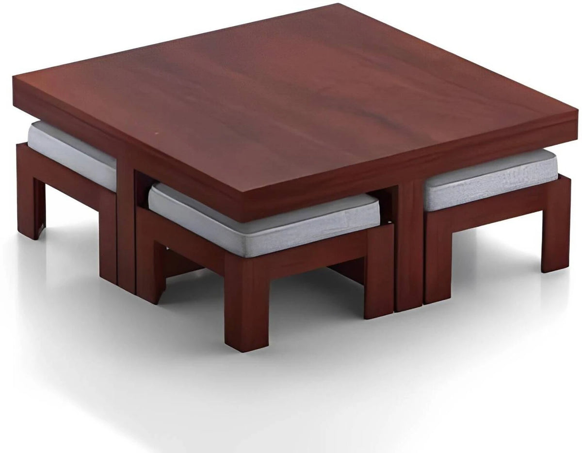 Sheesham Wood Coffee Table Set with 4 Stools